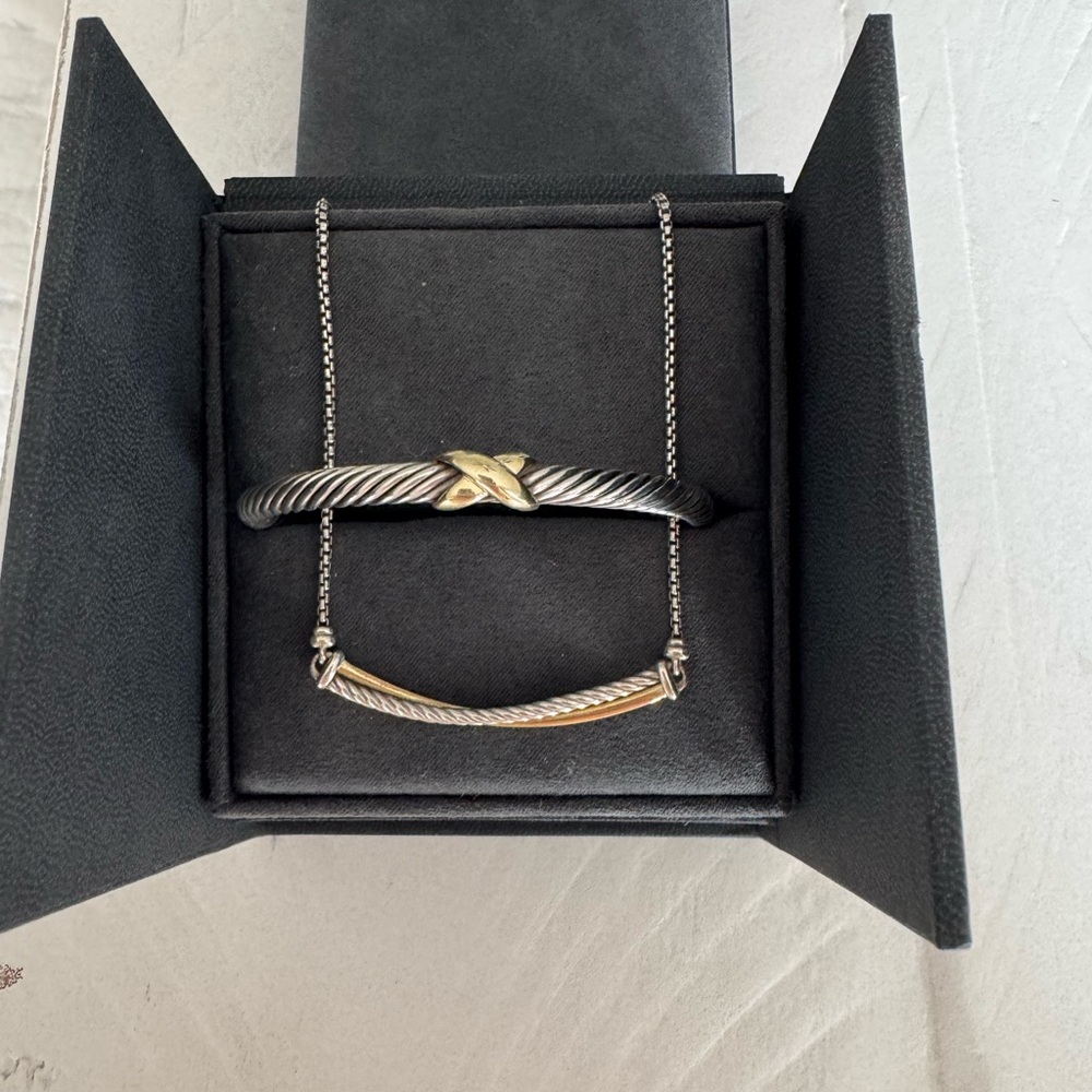 David Yurman Silver and Gold Necklace & Bracelet Set